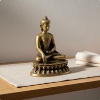 Sitting Buddha Figurine on Lotus Base Detailed Craftsmanship Mini Brass Statue Antique Finish