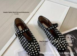 AIai Women's Rhinestone Fishnet Ballet Flats - Breathable, Comfortable Leather Buckle Mary Janes Size 36