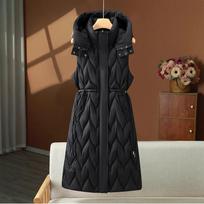 Medium and long over-knee cotton vest jacket for women's autumn and winter hooded fashion casual warm vest waist vest M