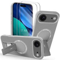 Protective Case - BOOLING - for iPhone Air - with Magnetic Circle and Gray Stand - 2 Tempered Glasses pilka
