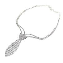Sparkling Crystal Choker Necklace Short Tie Rhinestones Jewelry Necktie with Chain for Wedding Parties and Everyday Wear sidabras