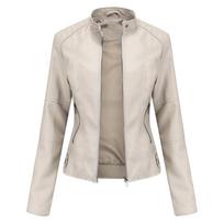 Women's leather jacket Women's slim jacket Thin spring and autumn coat Large size stand-up collar leather jacket XS