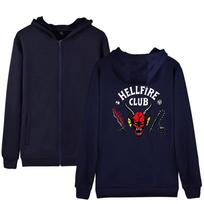 Fashion Costume HOODIES Casual Hellfire Club Printed Hoodie Men Women Sweatshirts with Zipper XS tamsiai mėlyna spalva
