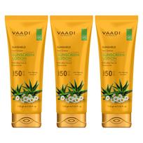 Vaadi Herbals Sunscreen Lotion SPF 50 With Aloe Vera & Chamomile Lightweight Non Greasy Sun Protection Lotion For Face & Body Pack Of 3 X 110 ml