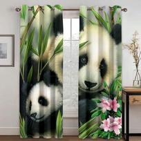 Cute Cartoon Panda High Shading Window Opening Drape Various Styles of Panda Designs Thick Blackout Drape Child Bedroom Space Living Room W55 X H120cm X 2&Grommet Top