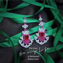 Elegant Feather Drop Earrings Imitation Mozambique Ruby Jewelry for Women