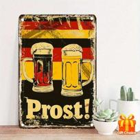 Metal Sign Wall Decor German Beer Tin Sign 8x12 Inch Rustic PROST Cheers Vintage Bar