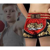 Kids Muay Thai Shorts - Red - Size 12-14 years - 100% Polyester Satin - Boxing Kickboxing M