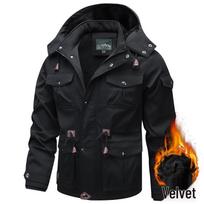 2026 Autumn/Winter Men's Hooded Thick Workwear Jacket, Plus Size, Velvet-Lined, Mid-Length Cotton. L