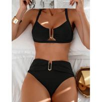 „Push Up“ bikinio rinkinys – Moteriški dviejų dalių maudymosi kostiumėliai su aukštu juosmeniu be nugaros, moteriški vasariniai maudymosi kostiumėliai S juoda