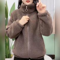 Thickened Fleece Winter Jacket Warm Cotton Clothes Anti-Aging Women's Loose Slimming Top High Collar Full Sleeve Polyester Fiber M