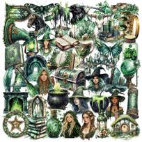 50 Sheets Forest Witch PET Stickers for Scrapbooks, DIY Projects, Water Cups, Phone Cases, and Collages SLP078