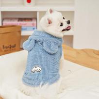 Šuns kostiumas vilnos su gobtuvu paltas minkšta jauki pliušinė liemenė šuniukui žiemos kombinezonas mažam vidutiniam dideliam šuniui aukštos kokybės L mėlyna