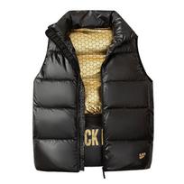 Black and Gold Vest for Men and Women Latest Korean Style Relaxed Fit Glossy Pure Black Waistcoat Vest Wash-free Popular Jacket M