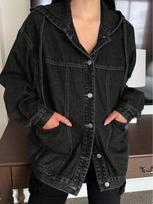 Women's Retro Black Hooded Denim Jacket - Early Spring Fashion for Europe Double Extra Large
