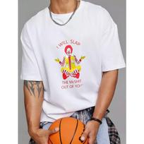 White T Shirt with Ronald Mcdonald Print and I Will Slap The Mcshit Out of You Text for Casual Wear S balta