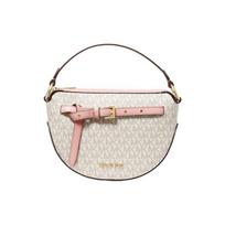 MICHAEL KORS Emilia Presbyopia Braided Heart Logo Print Canvas Crossbody Shoulder Handbag Medium Women's Off-White and Pink balta