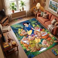 Snow White & Seven Dwarfs Halloween Area Rug, Non-Slip Floor Mat with Pumpkin Print for Kids Bedroom and Living Room Decor 40x60cm( 15x23in )