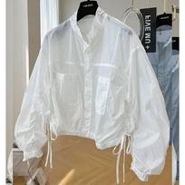 Women's Jacket Top Spring Summer Thin Sun Protection Loose Baseball Coat Stand Collar Design Trench Coat Top Windbreaker S