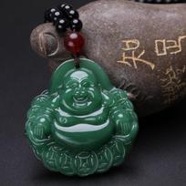 Handcrafted Jade Pendant Buddha Statue Necklace Carved Natural Stone Amulet Spiritual Talisman Jewelry Accessory for Daily Wear and Gift One Size gray