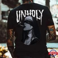 UNHOLY Smoking Blindfolded Nun Print Men's Unisex T-Shirt S