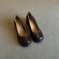 Sheepskin version~ retro shallow leather single shoes women's round head thick heel one pedal Mary Jane shoes small leather shoes 35