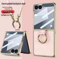 Galaxy Z Flip7 PU odos dėklas su galvanizuotu žiedu ir dirželiu - Kvapnus apsauginis dėklas Flip7