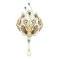 High-end heavy industry Chinese style Hundred Birds Chaofeng Color Phoenix Brooch Women's Pearl Tassel Pendant Corsage Clothes Accessories