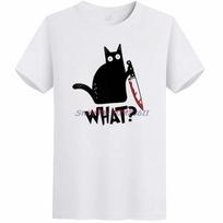 What Funny Black Cat Graphic T Shirts Murderous Cat With Knife Halloween Cotton New Shirts And TShirts Mens Print T Shirt S