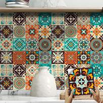 10Pcs Retro Mandala Tile Stickers  Waterproof PVC Decals - Blue & White Moroccan Floral Wall Floor Mural for Kitchen Bathroom DIY 10cm*10cm*16Pcs