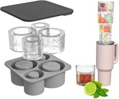 Ice Cube Tray Mold for Tumbler Stanley Cup Silicone Cylinder Ice Cube Maker Mold with Lid For 20oz 30oz 40oz pilka spalva