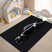 Madingas juodas sportinio automobilio rašto kilimėlis Neslystantis dėmėms atsparus kilimas svetainei miegamajam Idėja Automobilių entuziastams Dovana 40x60CM