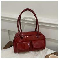 Vintage Simple Ladies Commute Tote Bag Women Business Shoulder Bags Pu Leather Female Underarm Burgundy Large Handbags Purse raudona