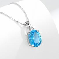 Sky Blue Topaz Pendant Necklace For Women Unique Clavicle Chain Jewelry Elegant Gemstone Choker Gift
