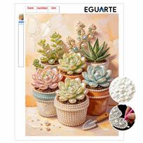 DIY Pearl Painting Canvas Succulents Design Shiny 3D Bead Art Kit Creative Leisure Craft for Living Room Wall Decor 30x40cm