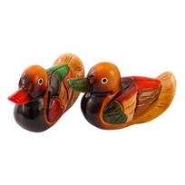 1 Pair Wedding Ducks Ornament, Hand-Painted Wooden Mandarin Duck Statues, Color Lasting Garden Bird Statue, Wooden Ducks Statues for Home A