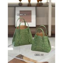 Vienne Wave Calfskin Micro Tote Bag, Lace Pattern, Silver Hardware, Expandable Sides, Detachable Strap, Hand/Shoulder Carry 18-8.5-16 žalia