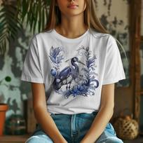 Floral Heron Nature Lover T-shirt - Colorful Bird Watching, Botanical Garden Top 4XL