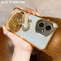 KEYSION Shockproof Plating TPU Phone Case for Honor 400 Pro 5G Glitter Jewelled Swan kickstand Back Cover for Honor 400 Lite 5G for Honor 400 auksas
