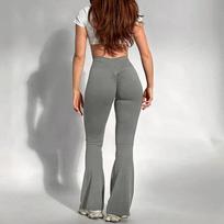 Casual Fashion Back Wrinkle Slimming Flare Pants Sports Quick Drying Sweat Absorption Peach Hip Tight Pants Sexy Pants Skinny Leggings for Women S pilka spalva