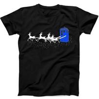 The Doctor Who Christmas Police Phone Box Flying Deer Gift Tee Black T Shirt 286 Unisex T-Shirt XXL