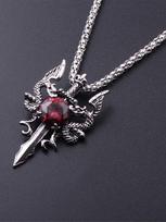 1 Gothic Style Women's Ancient Silver-color Evil Dragon Gem Pendant Necklace Personalized Fashion Street Sweater Chain Jewelry raudona