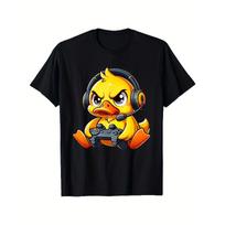European sizes Funny Duck Gamer T-Shirt with Headphones & Controllers - Retro Gaming Graphic Tee for Men S juoda