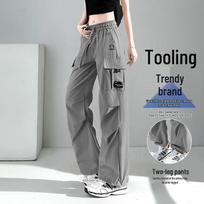 Paul Frank Women's Loose Fit High-Waist Cargo Pants 3XL tamsiai pilka spalva