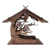 1 Set Wood Bird Feeder Exquisite Strong Construction Wood Assembled House Shape Bird Fruit Feeder for Garden 1