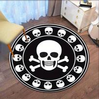 Round Skull and Crossbones Rug Black White Pirate Theme Floor Mat for Living Room Bedroom Decor Halloween Party Supplies 60cm x 60cm
