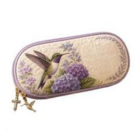 Hummingbird Quilted Glasses Case with Cross And Bird of Hope Pendant, Protective Quilted Christian Eyeglass Case with Soft Lining, Purple violetinė