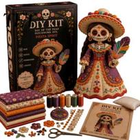 Meno siuvimo rinkiniai pradedantiesiems, Mirties dienos patchwork lėlės DIY rinkinys, Cukrinės kaukolės amatai suaugusiems, Rankdarbių entuziastams, Helovinas