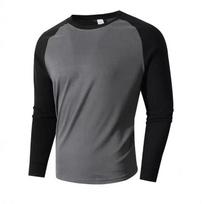 Spring Autumn O Neck Patchwork Casual Tee Male Long Sleeve Fashion All-match Bottomed Top Men Pullover Tee S pilka