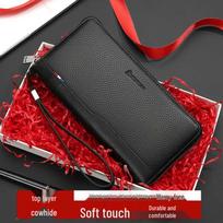 Men's Top-Grain Leather Zipper Clutch Wallet